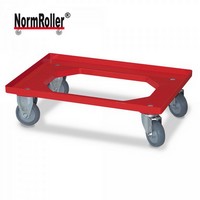 Logistik-Roller für Eurobehälter 600 x 400 mm, 2 Lenkrollen / 2 Bockrollen, Gummiräder grau, Farbe: rot
