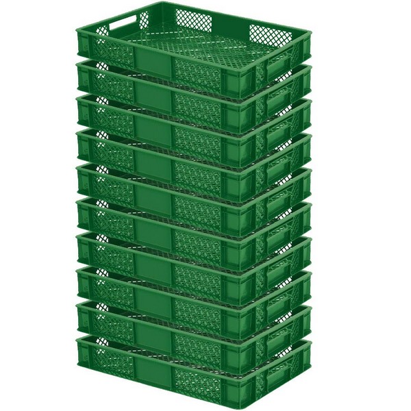 10x Stapelkorb, lebensmittelecht, LxBxH 600 x 400 x 90 mm, 15 Liter, grün